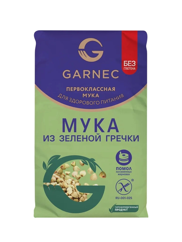 GARNEC Мука из непропаренной гречневой крупы Мука из зеленой гречки без глютена 500г, 2 штуки
