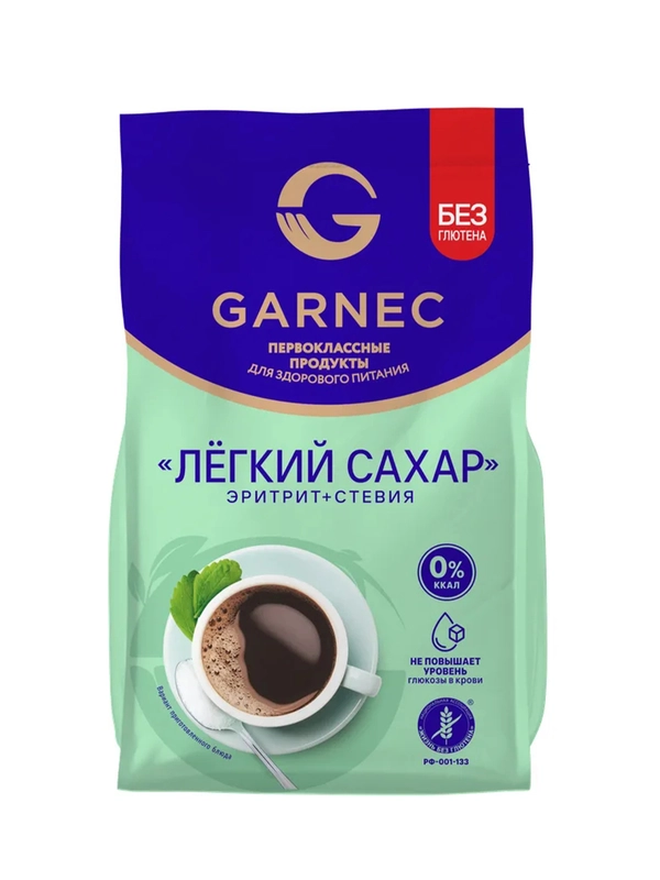 GARNEC Подсластитель «Легкий сахар» эритрит+стевия без глютена 200г