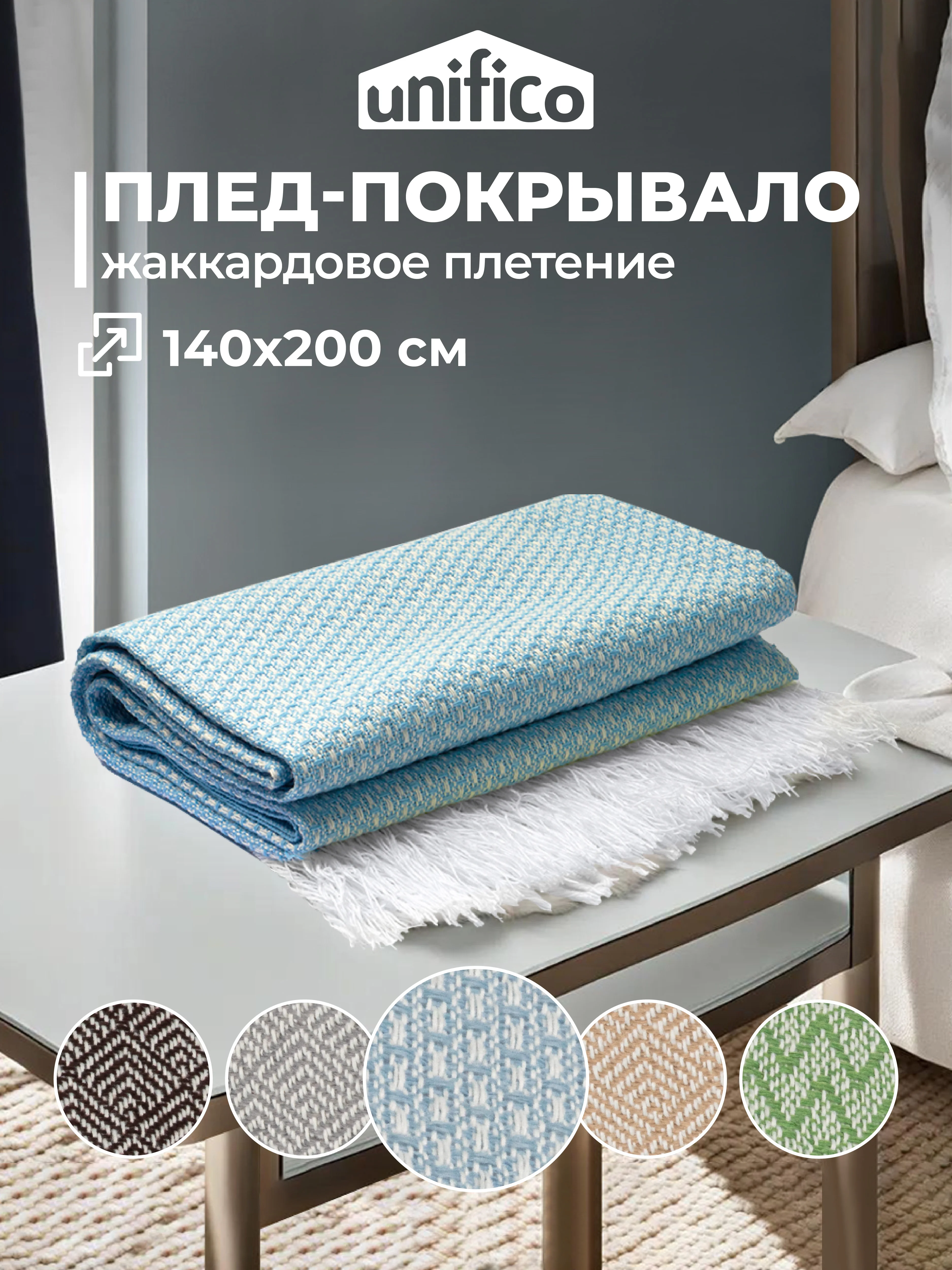 Голубой плед Unifico Rio Grande, 140 х 200, 200 х 230