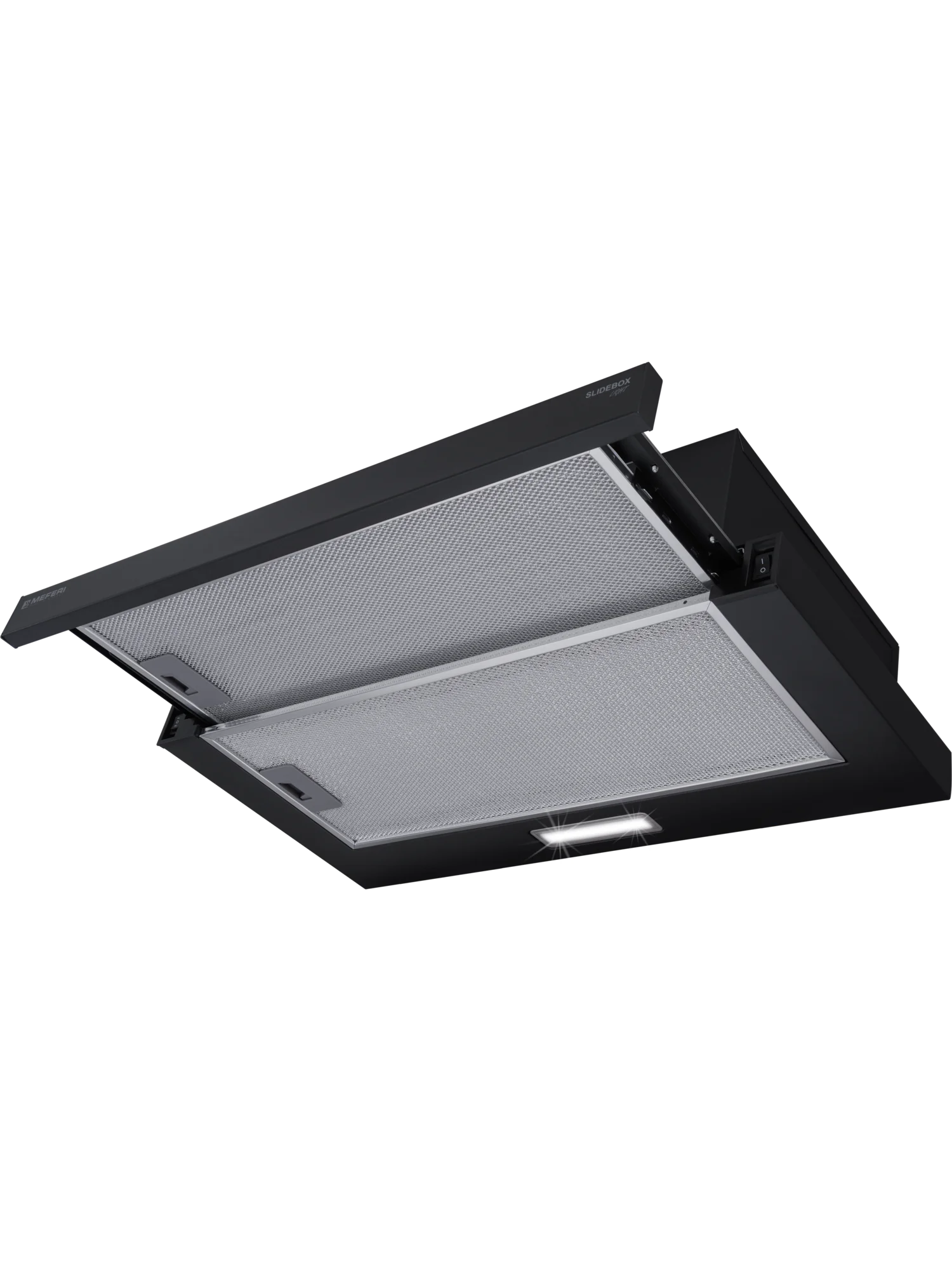 Черный телескопическая вытяжка MEFERI SLIDEBOX60BK LIGHT, 60 см, черный, 650m3/h