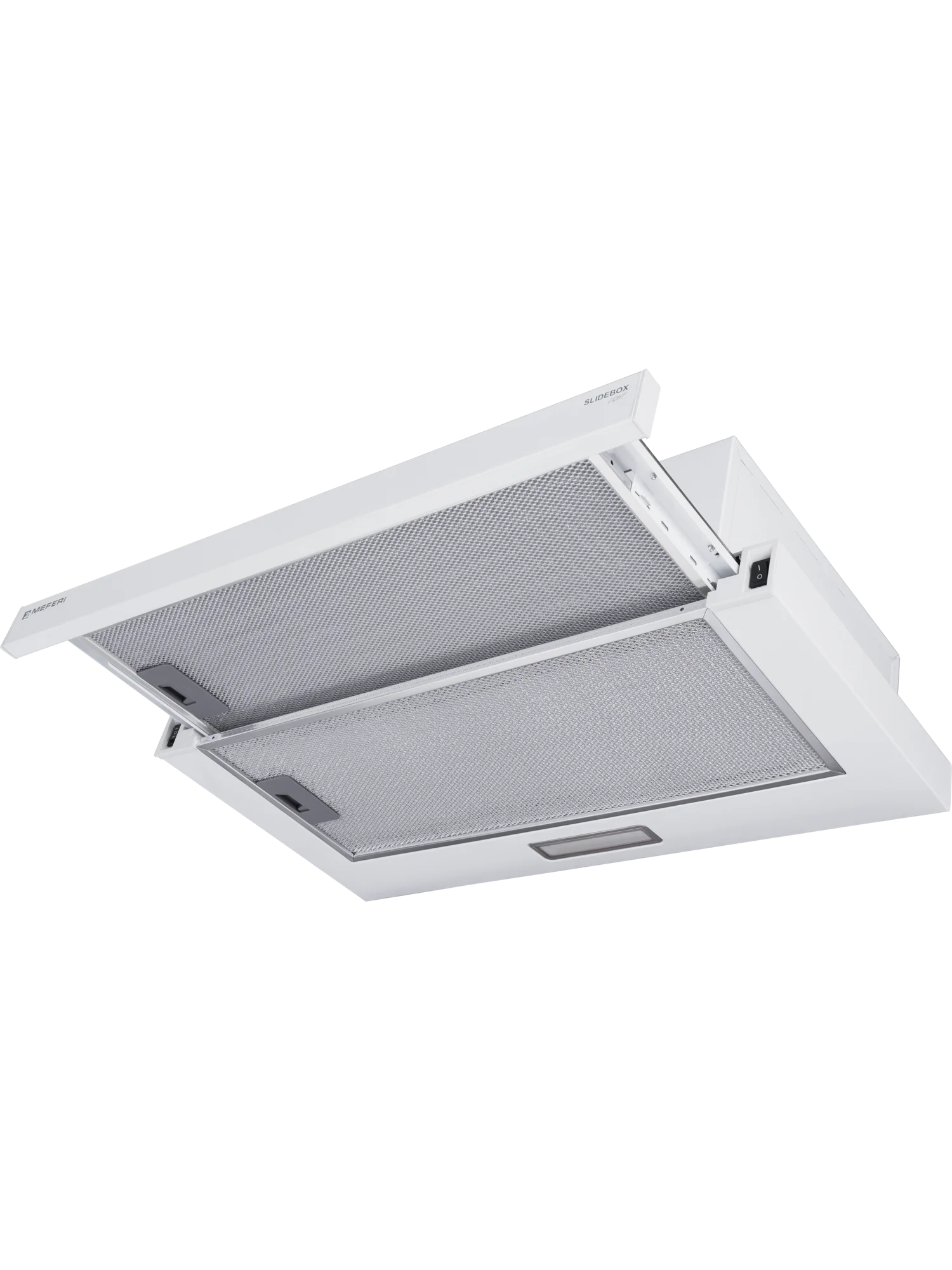 Белый телескопическая вытяжка MEFERI SLIDEBOX60WH LIGHT, 60 см, белый, отвод, циркуляция