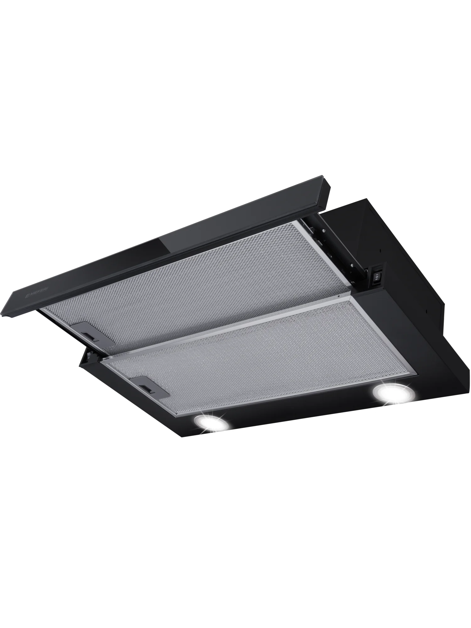 Черный выдвижная вытяжка встраиваемая MEFERI SLIDEBOX60BK GLASS ULTRA, черная телескопическая