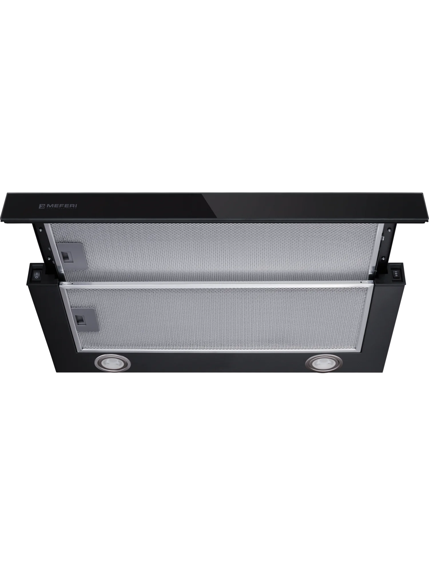 Черный выдвижная вытяжка встраиваемая MEFERI SLIDEBOX60BK GLASS ULTRA, черная телескопическая
