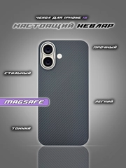 Чехол для iPhone 16, Карбон, Кевлар, MagSafe, ТИТАН