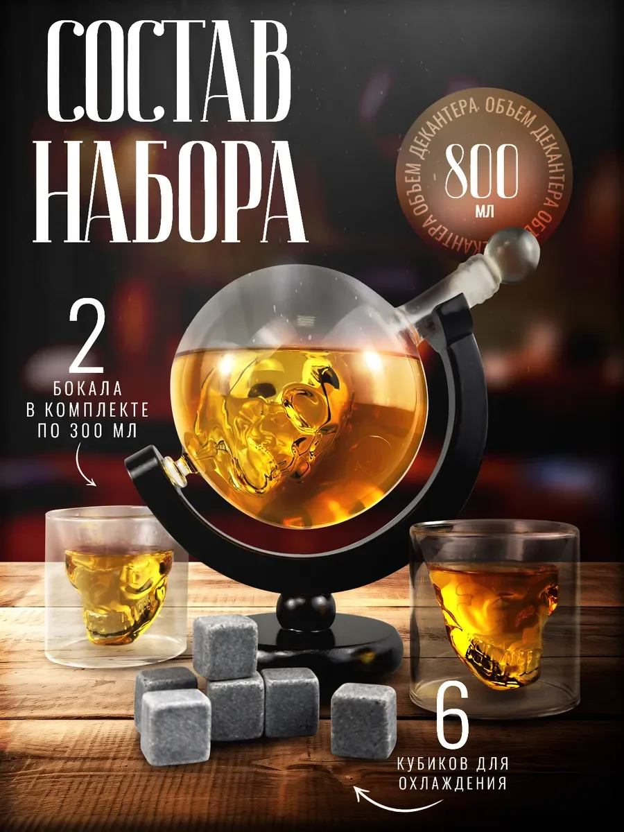 Серый декантер стеклянный для виски и вина, графин глобус