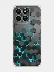 Бирюзовый силиконовый чехол на Honor X7c / Хонор X7c прозрачный, с принтом, защита камеры