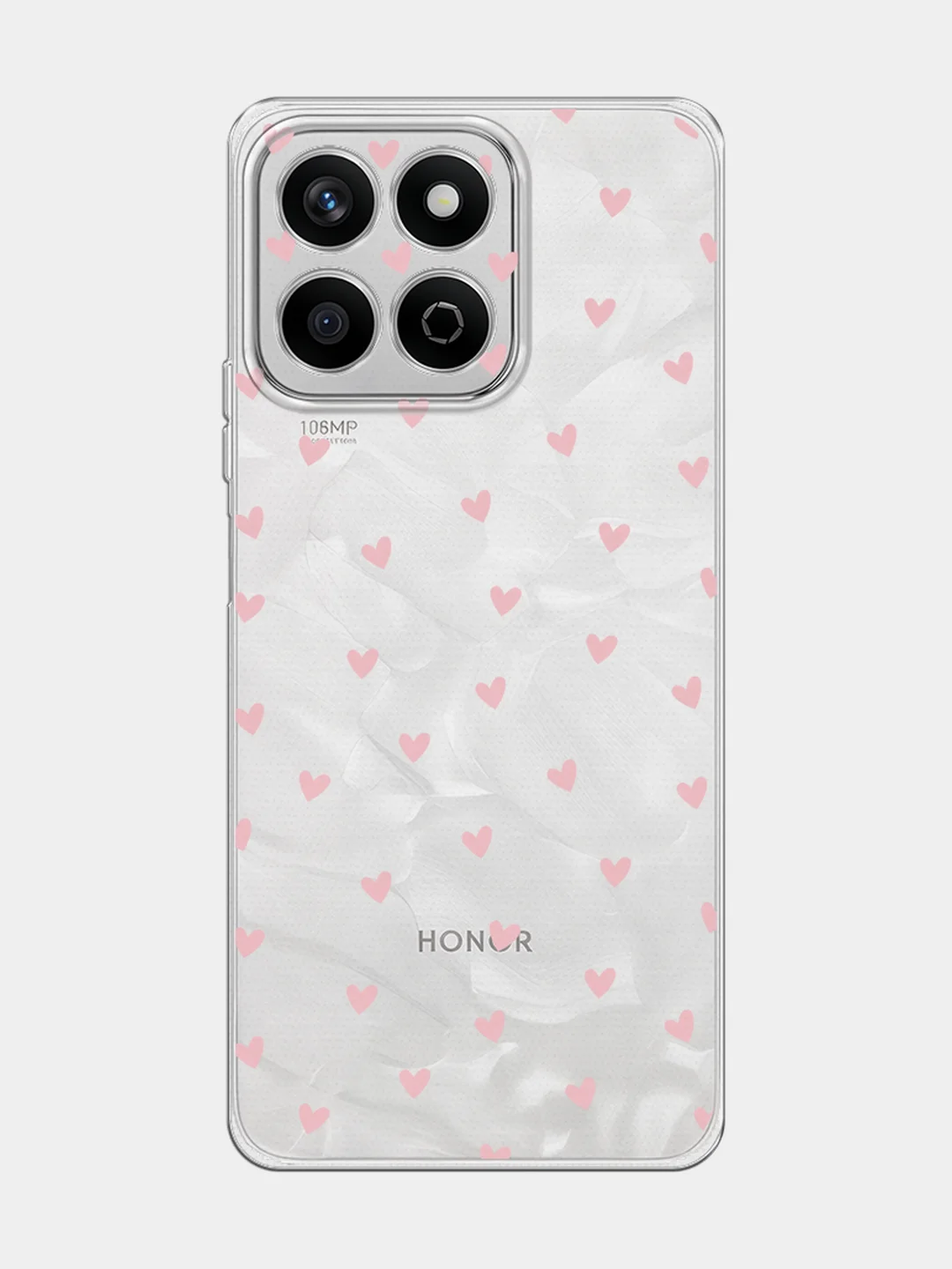 Розовый силиконовый чехол на Honor X7c / Хонор X7c прозрачный, с принтом, защита камеры