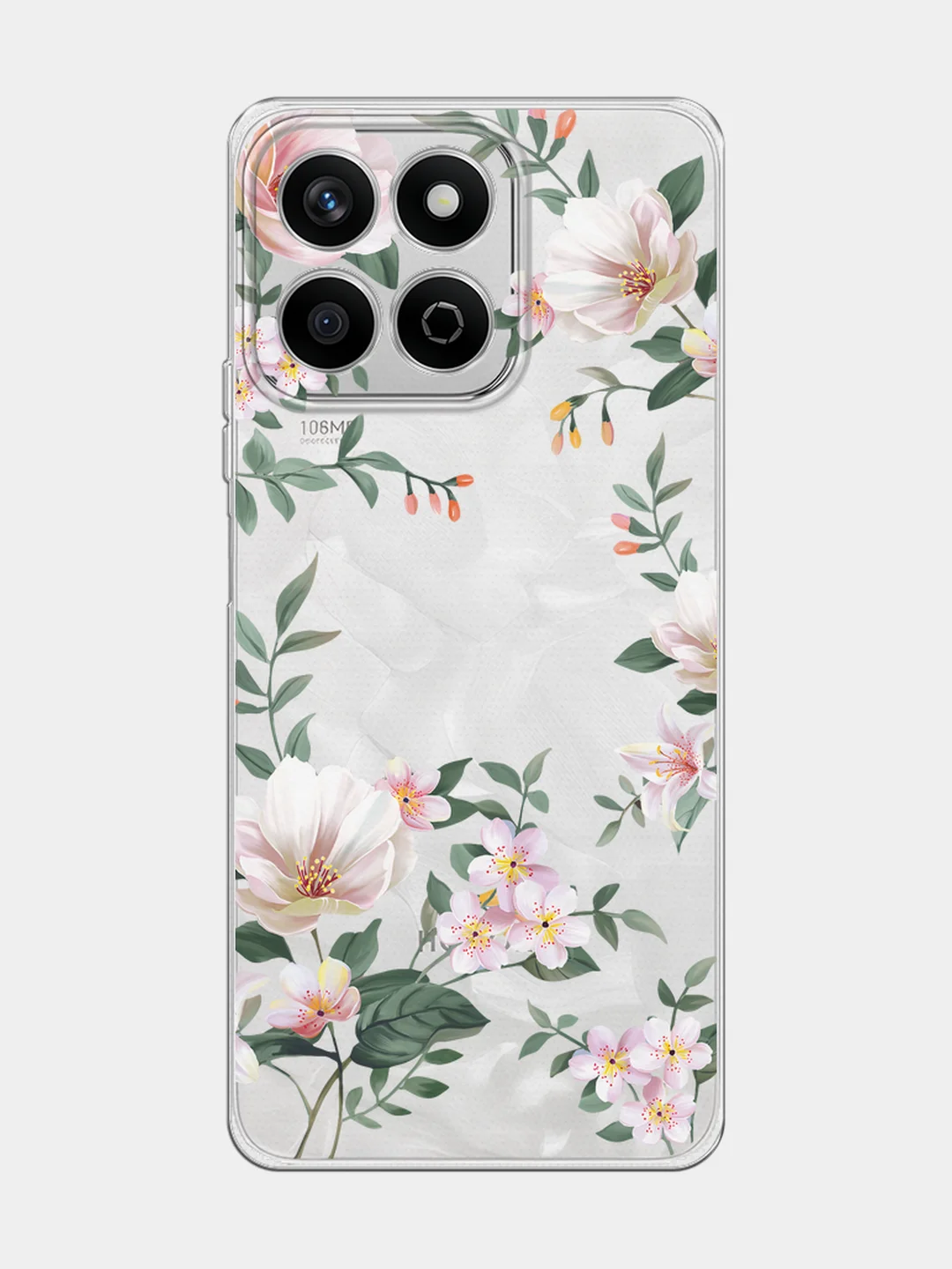 Пастельно-коралловый силиконовый чехол на Honor X7c / Хонор X7c прозрачный, с принтом, защита камеры