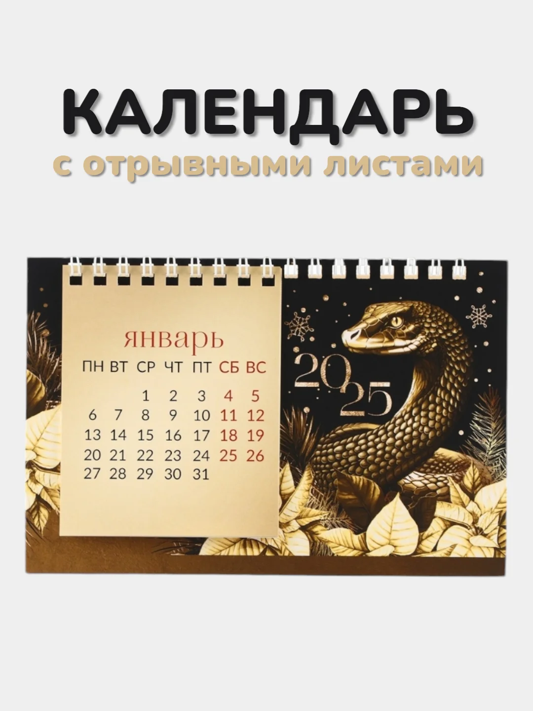 Черный календарь 2025 настольный с отрывными листами "Символ года - Змея", 17 х 14 см
