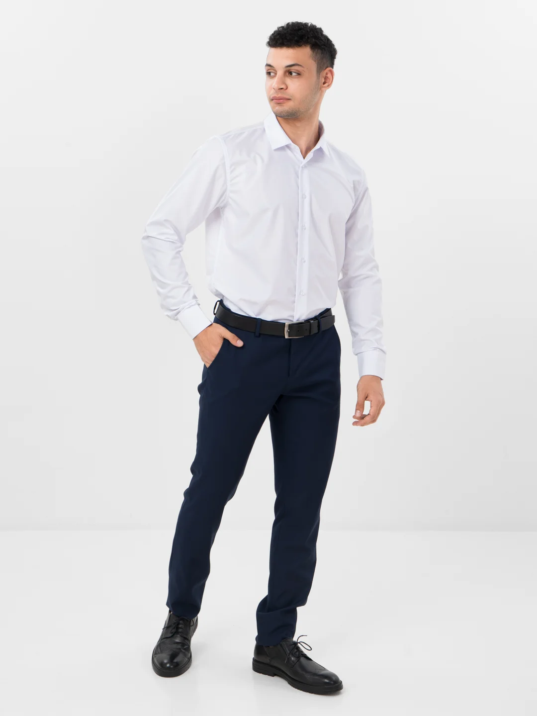 Белый рубашка классическая с длинным рукавом, приталенная Slim fit