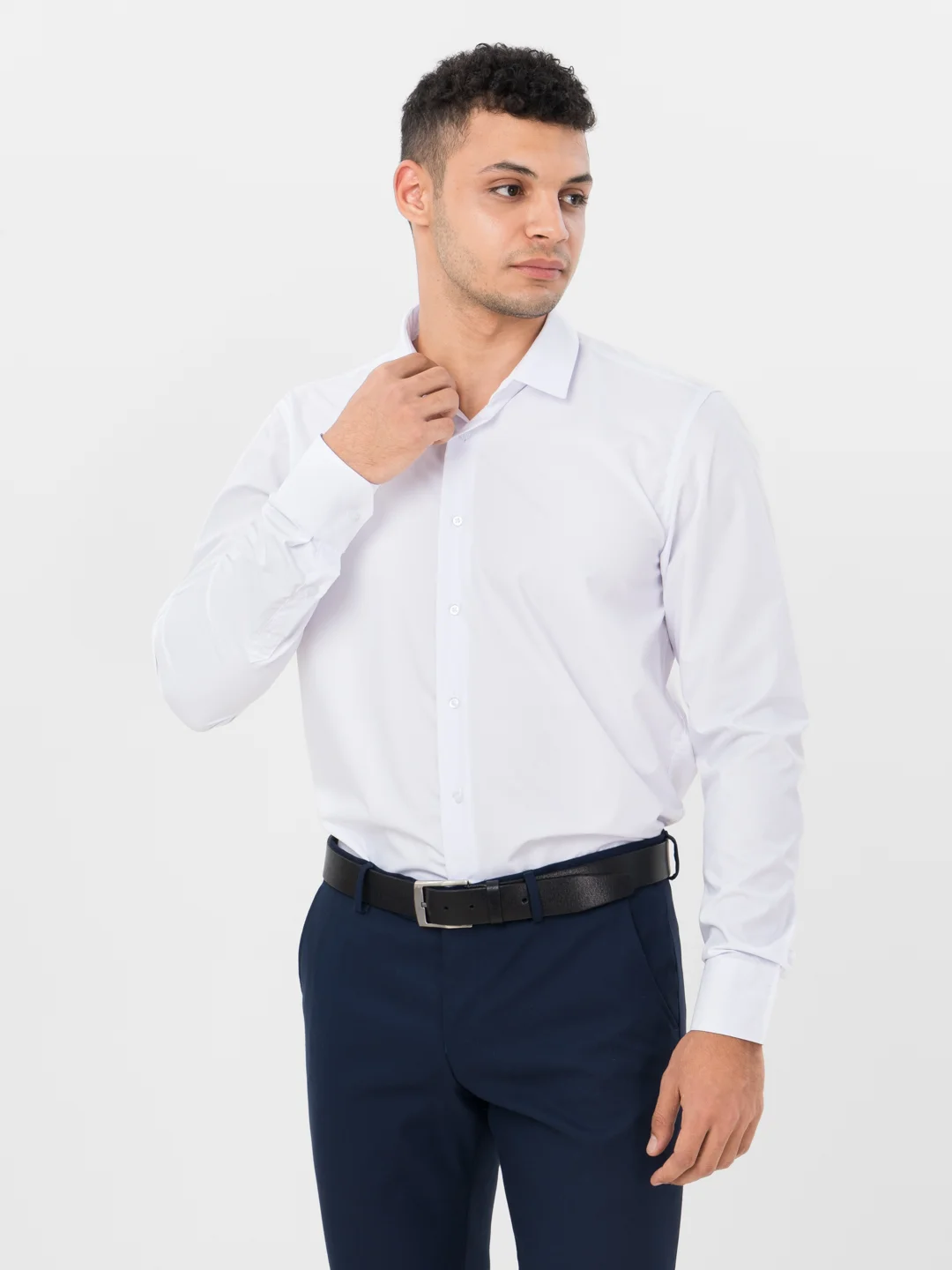 Белый рубашка классическая с длинным рукавом, приталенная Slim fit
