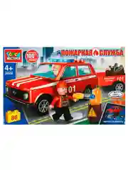 Конструктор Город мастеров Пожарная Lada 4x4 с прицепом, 86 деталей