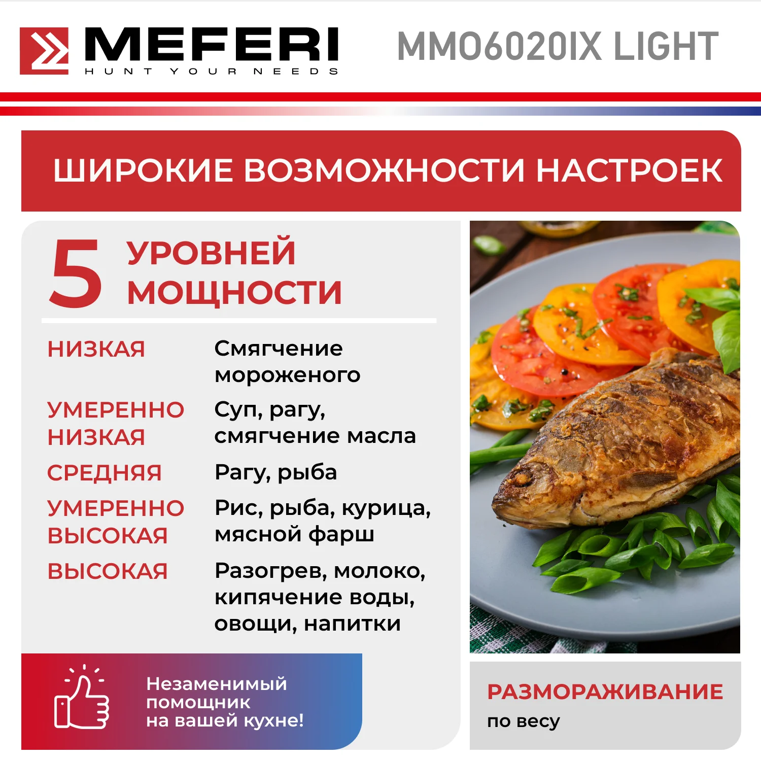 Встраиваемая микроволновая печь MEFERI MMO6020IX LIGHT, серебристый, 20л
