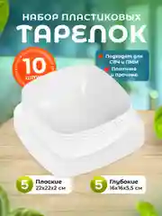 Черный набор глубоких и плоских пластиковых квадратных тарелок, 10 шт