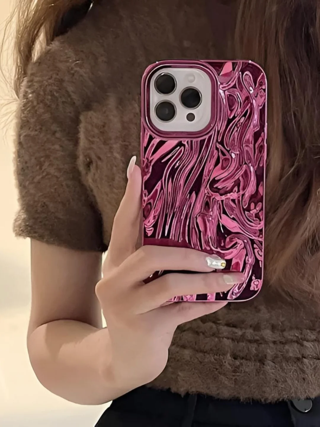 Вишнёвый чехол для айфон 11 12 13 14 15 Pro Max силиконовый iPhone блестящий