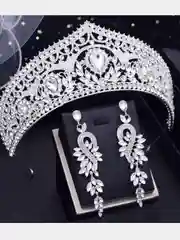 Серебряный комплект украшений: диадема/кокошник и серьги