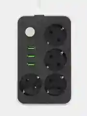 Серый сетевой фильтр на 4 розетки и 3 USB