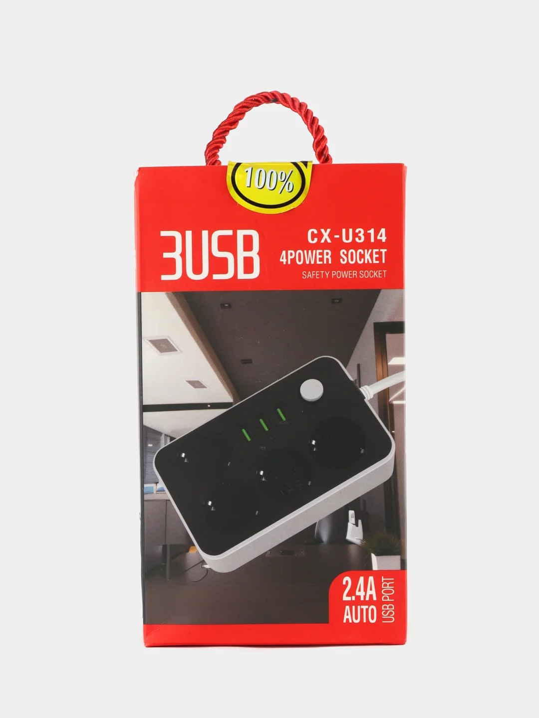 Серый сетевой фильтр на 4 розетки и 3 USB
