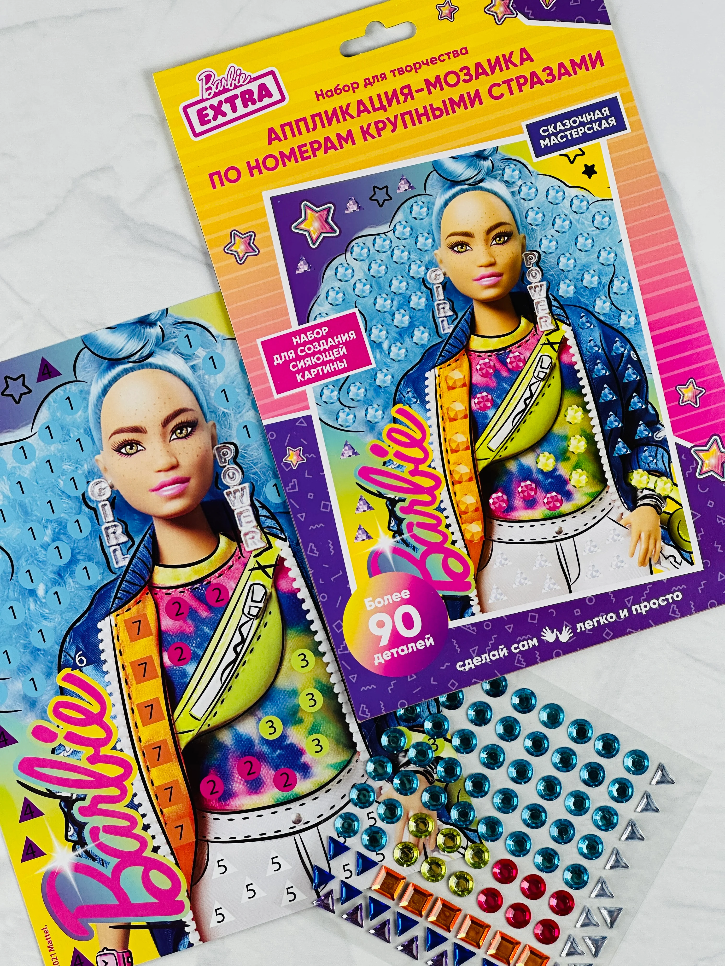 БАРБИ аппликация крупными стразами мозаика из страз-наклеек кукла Barbie картина блестками