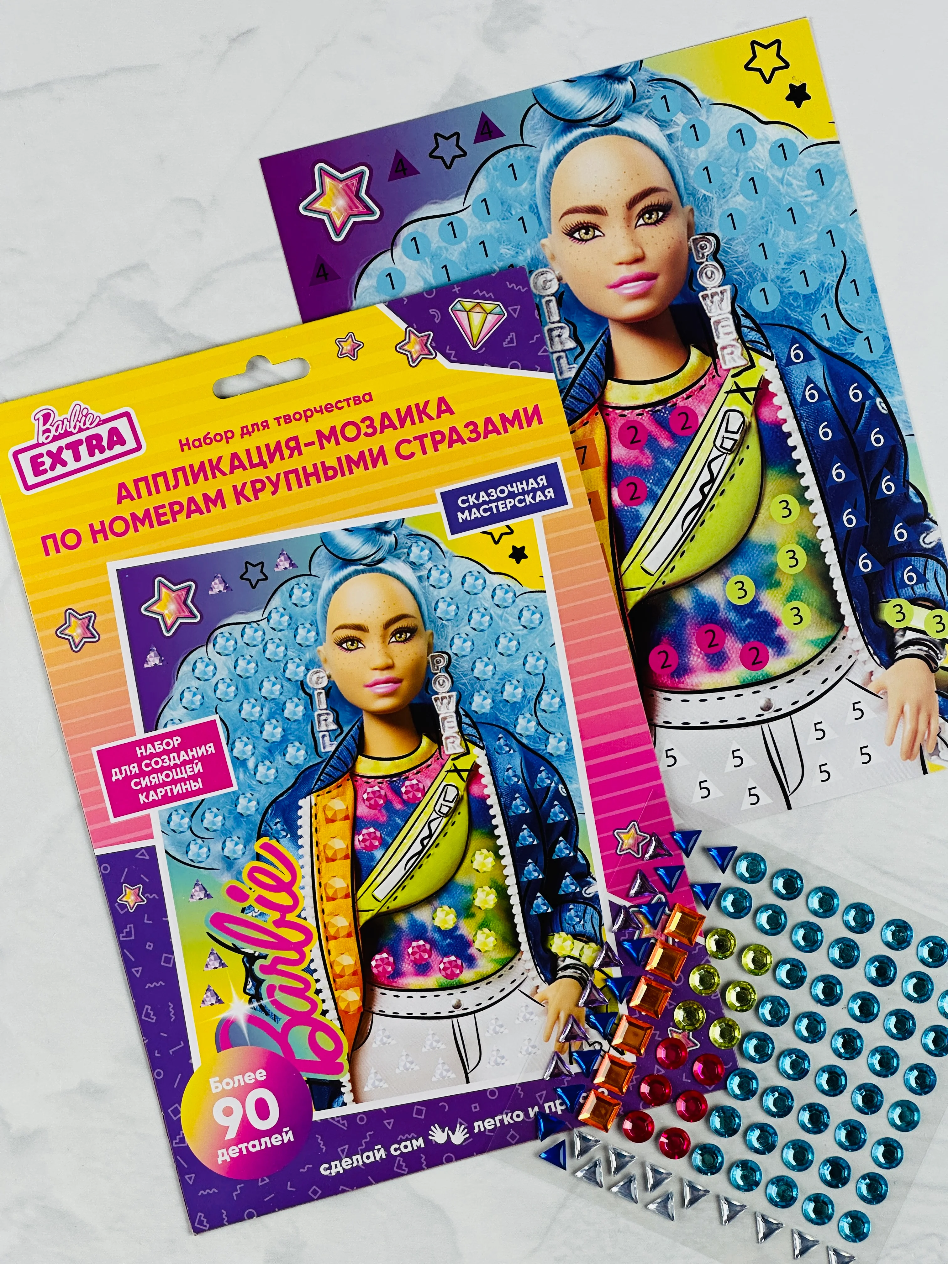 БАРБИ аппликация крупными стразами мозаика из страз-наклеек кукла Barbie картина блестками