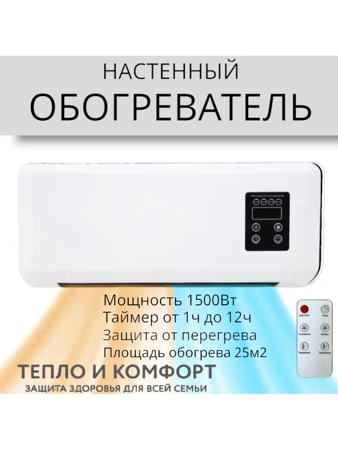 Белый тепловентилятор, обогреватель настенный