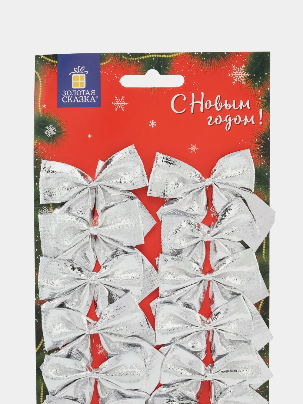 Елочные игрушки Золотая Сказка, 592156, новогодний декор, набор Бантики, 24 шт серебристые