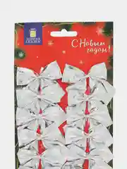 Елочные игрушки Золотая Сказка, 592156, новогодний декор, набор Бантики, 24 шт серебристые