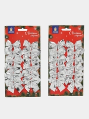 Елочные игрушки Золотая Сказка, 592156, новогодний декор, набор Бантики, 24 шт серебристые
