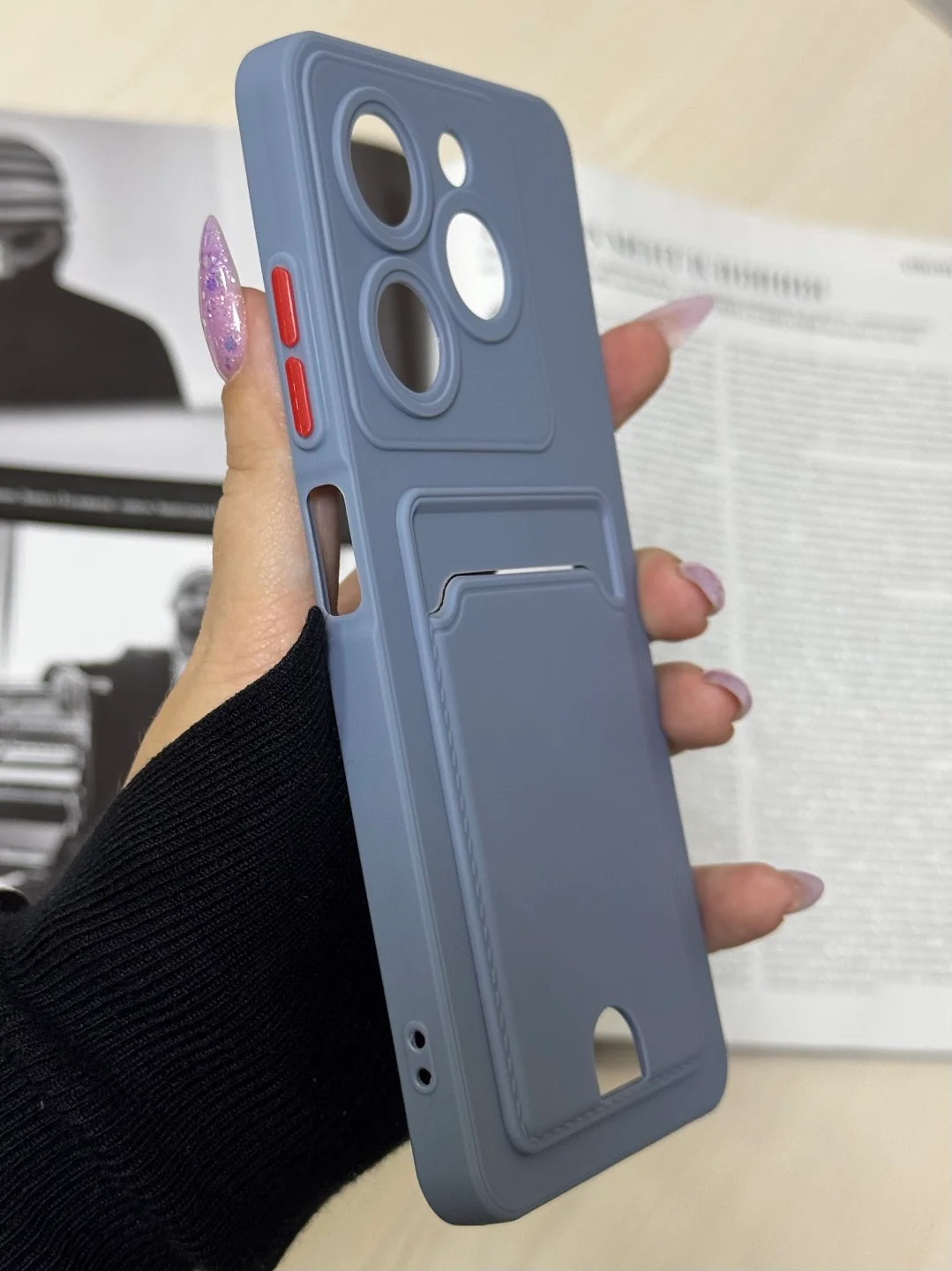 Синий меланж чехол для Infinix Hot 40i, Smart 8/8 Pro, Tecno Spark 20C / GO 2024 с карманом для карты