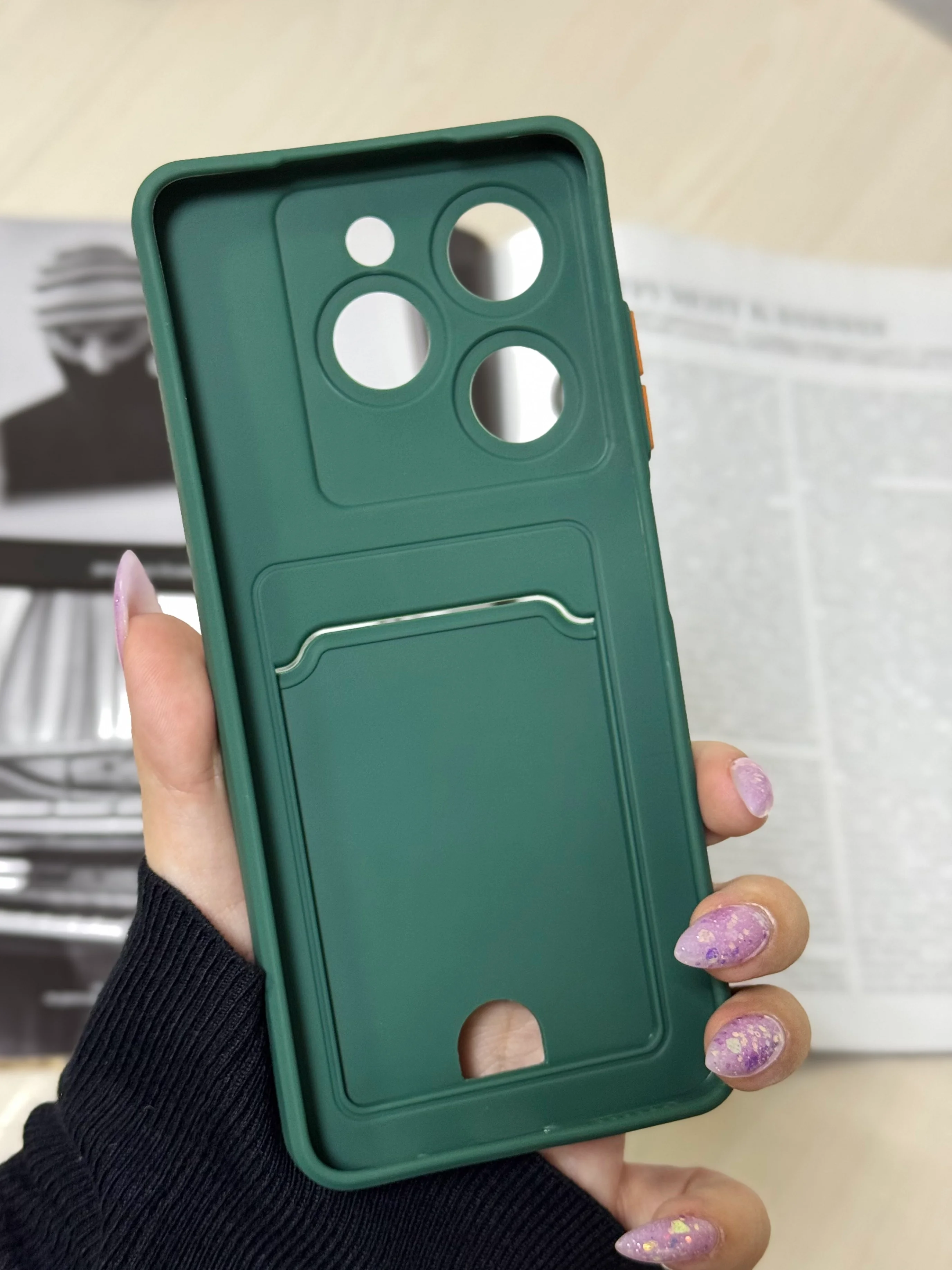 Тёмно-зелёный чехол для Infinix Hot 40i, Smart 8/8 Pro, Tecno Spark 20C / GO 2024 с карманом для карты