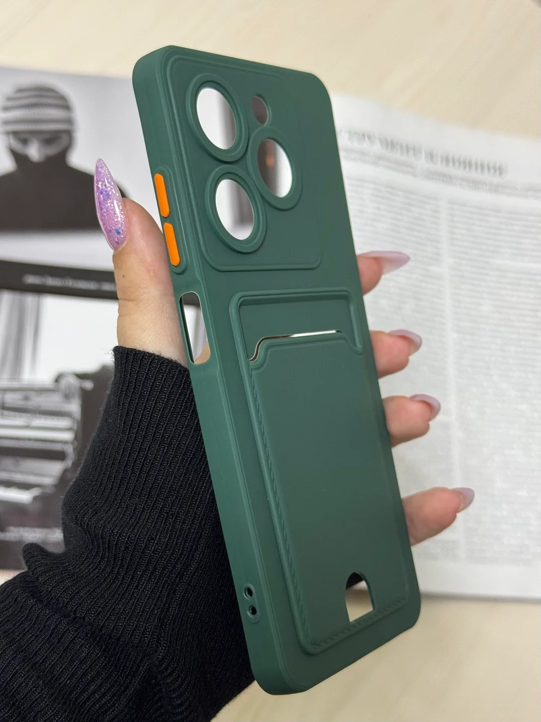 Тёмно-зелёный чехол для Infinix Hot 40i, Smart 8/8 Pro, Tecno Spark 20C / GO 2024 с карманом для карты