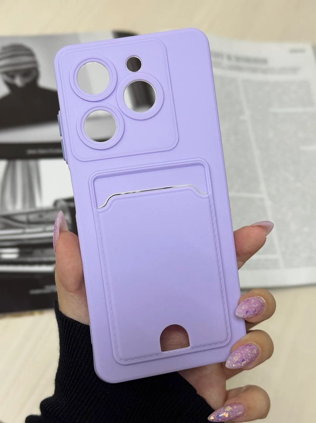Лавандовый чехол для Infinix Hot 40i, Smart 8/8 Pro, Tecno Spark 20C / GO 2024 с карманом для карты