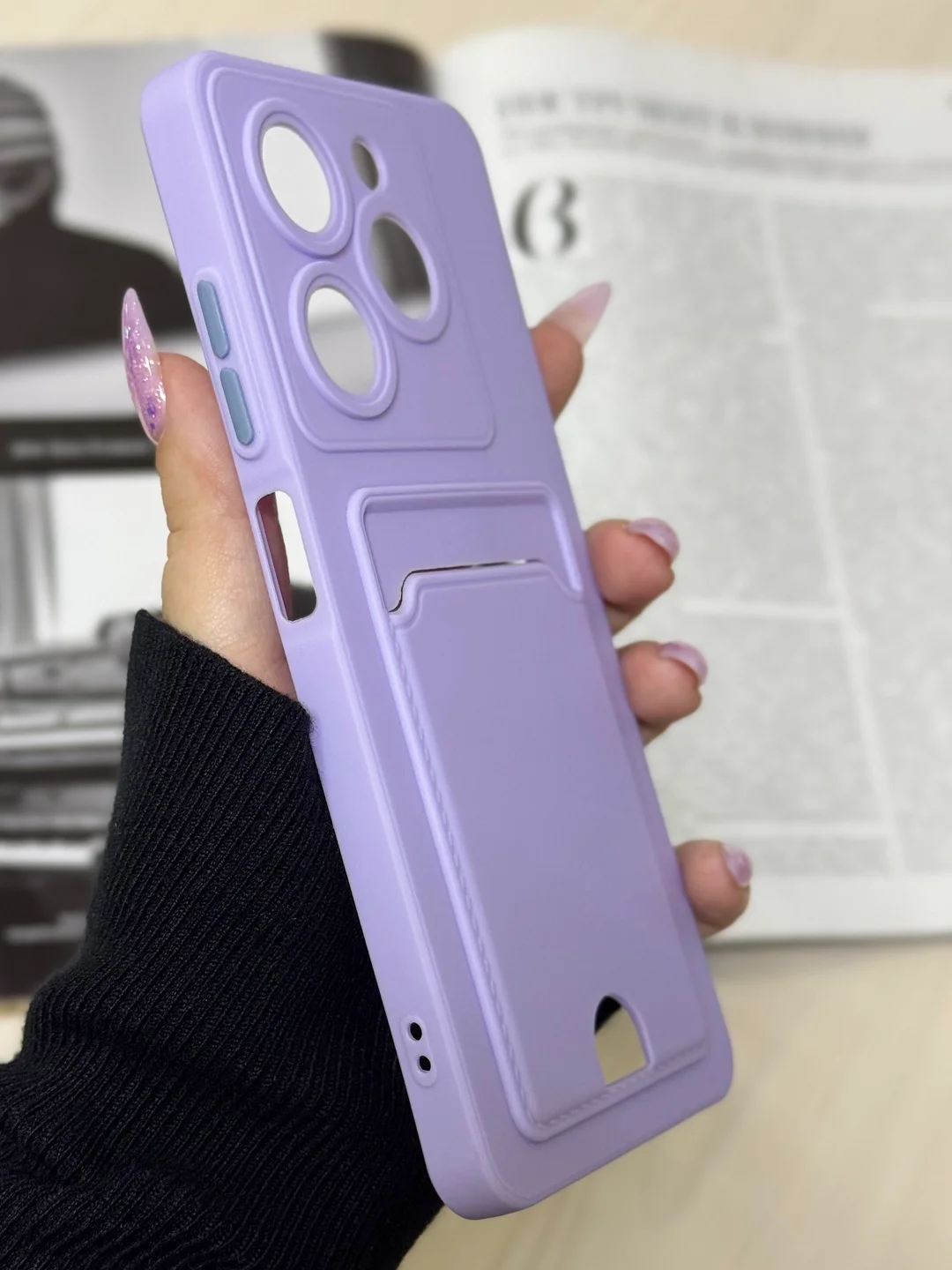 Лавандовый чехол для Infinix Hot 40i, Smart 8/8 Pro, Tecno Spark 20C / GO 2024 с карманом для карты