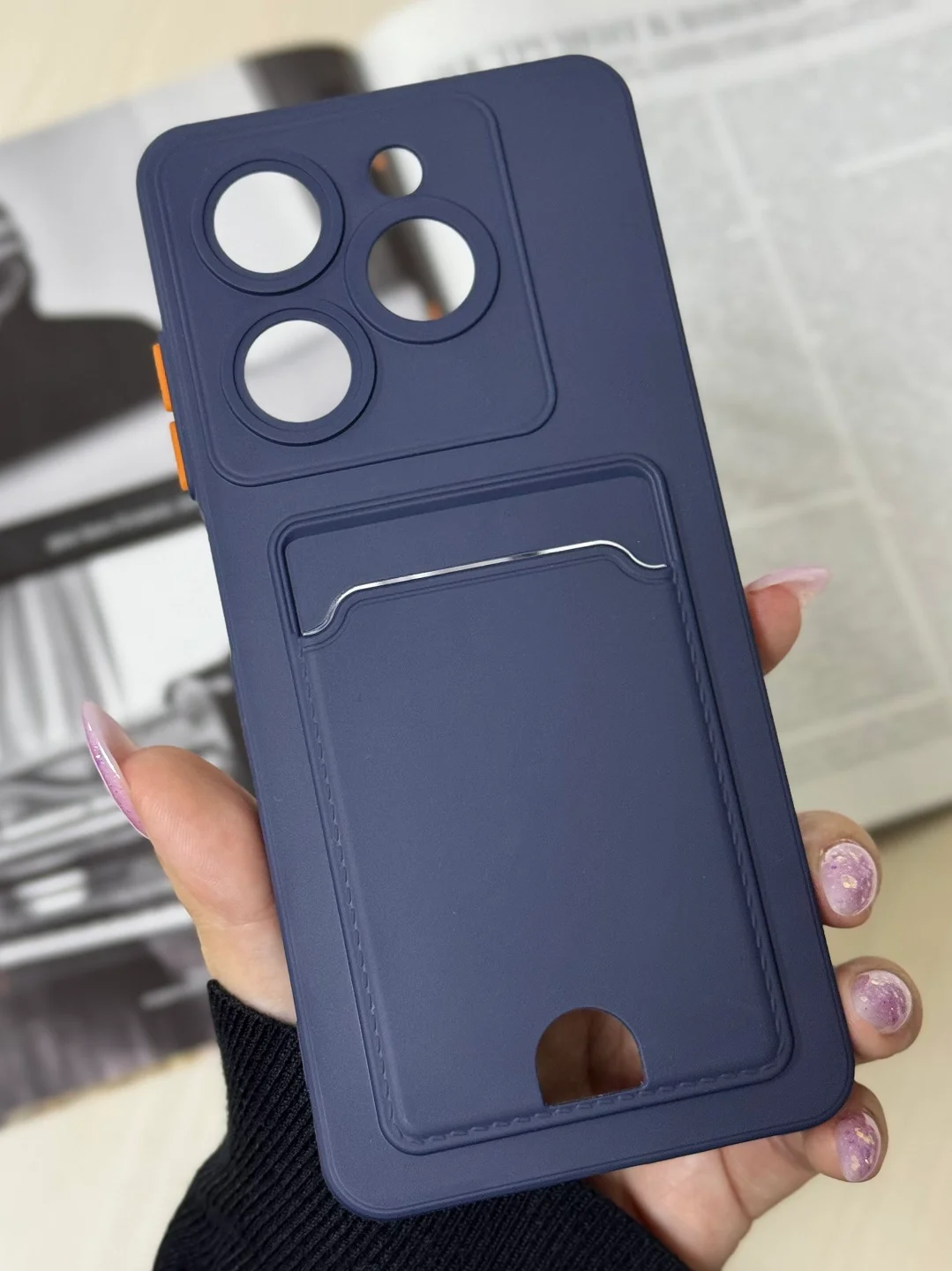 Темно-синий чехол для Infinix Hot 40i, Smart 8/8 Pro, Tecno Spark 20C / GO 2024 с карманом для карты