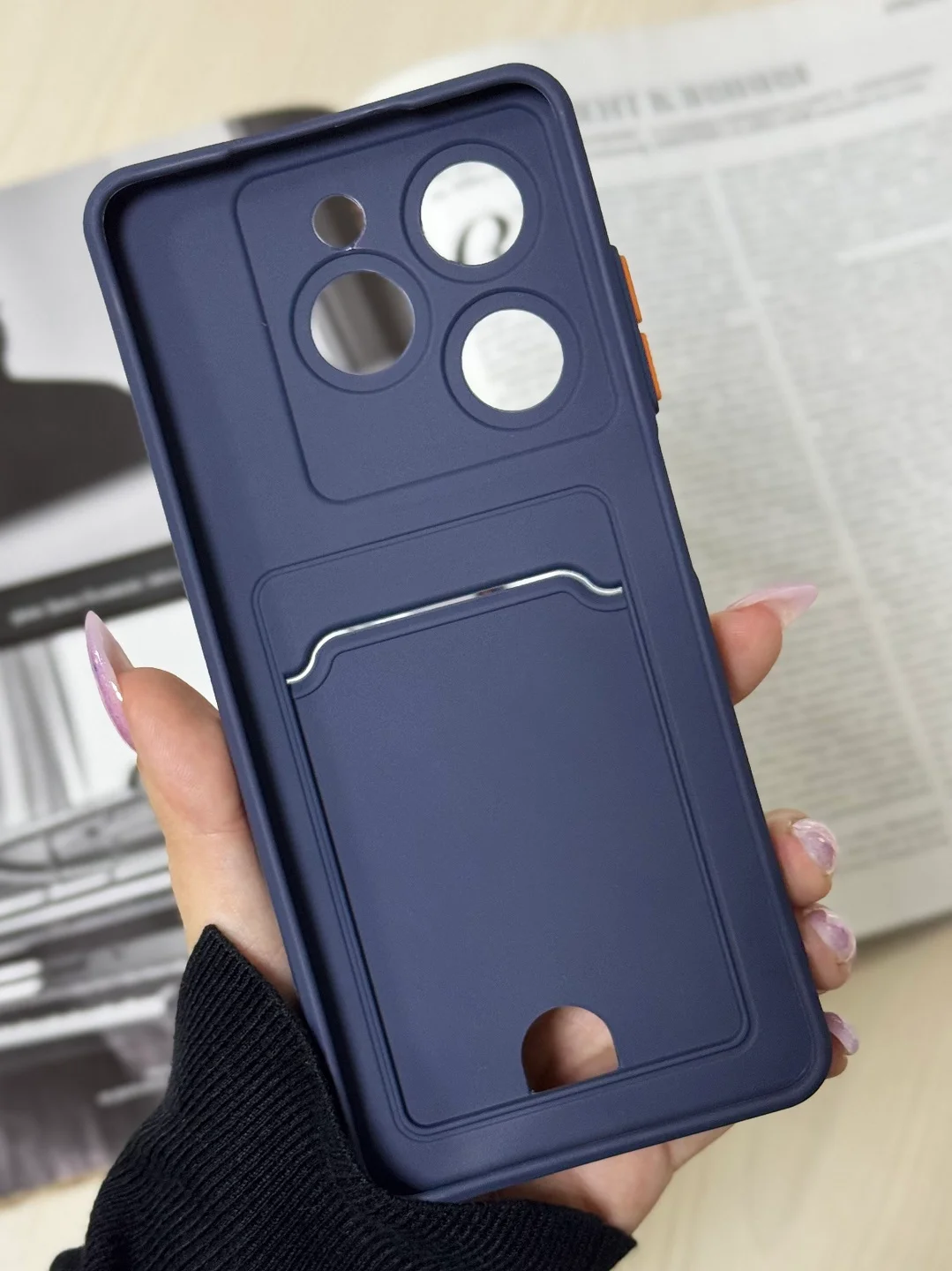 Темно-синий чехол для Infinix Hot 40i, Smart 8/8 Pro, Tecno Spark 20C / GO 2024 с карманом для карты