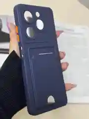 Темно-синий чехол для Infinix Hot 40i, Smart 8/8 Pro, Tecno Spark 20C / GO 2024 с карманом для карты