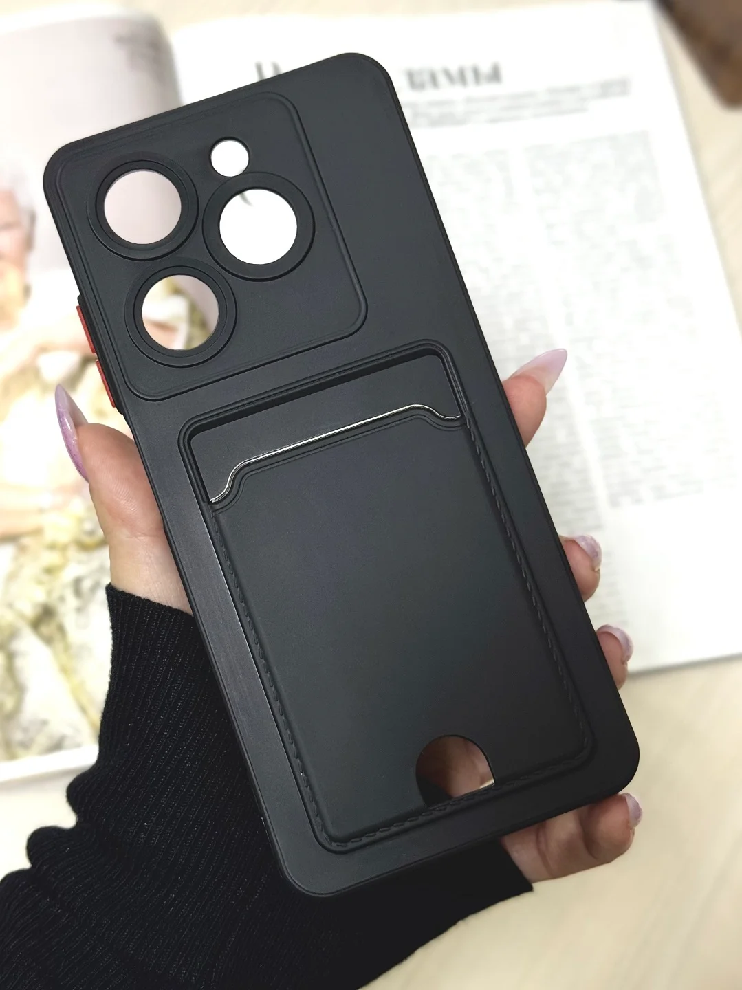 Черный чехол для Infinix Hot 40i, Smart 8/8 Pro, Tecno Spark 20C / GO 2024 с карманом для карты