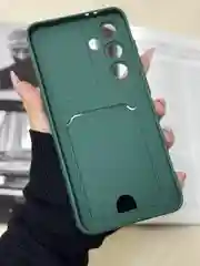 Тёмно-зелёный чехол для Samsung S24 FE с карманом для карты