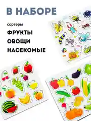 Сортеры, набор сортеров 6 штук, сортер "Животные", сортер "Транспорт", сортер "Фрукты"