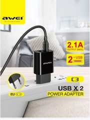 Сетевое зарядное устройство Адаптер для зарядки смартфона планшета Awei C3 2USB 2.1A