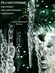 Прозрачный сосульки на елку прозрачные, 12штук, Набор новогодних украшений, акрил, подарок