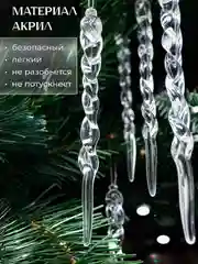 Прозрачный сосульки на елку прозрачные, 12штук, Набор новогодних украшений, акрил, подарок