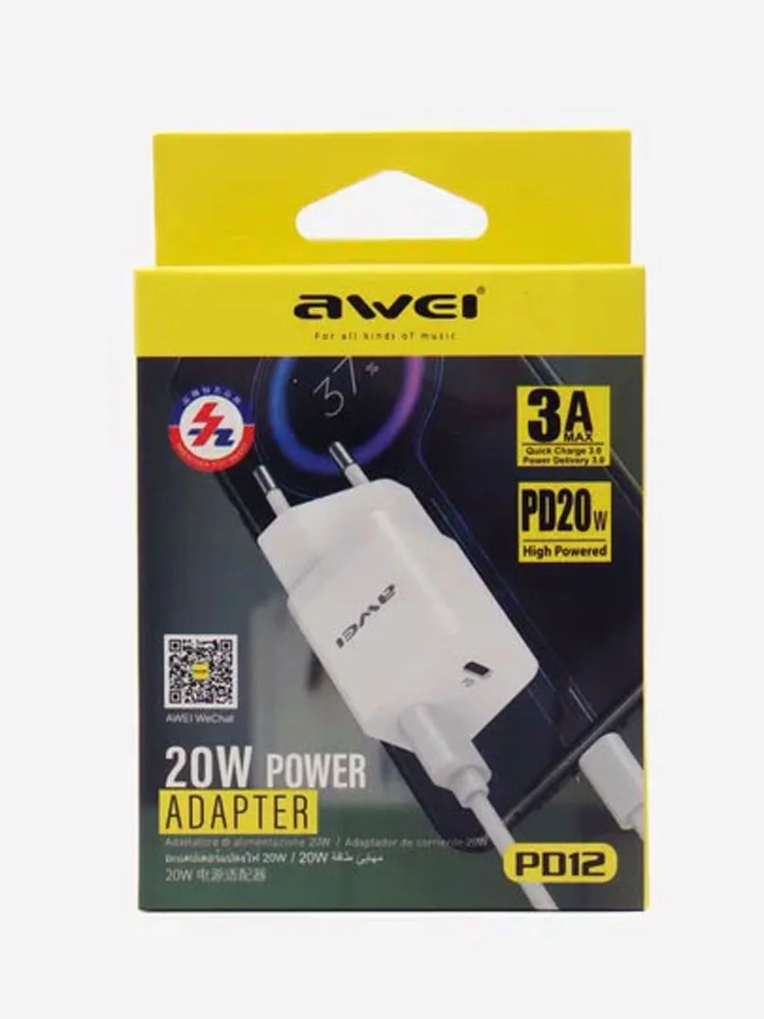 Белый зарядка для телефона Awei 20W Type-C + USB белый Блок питания PD12