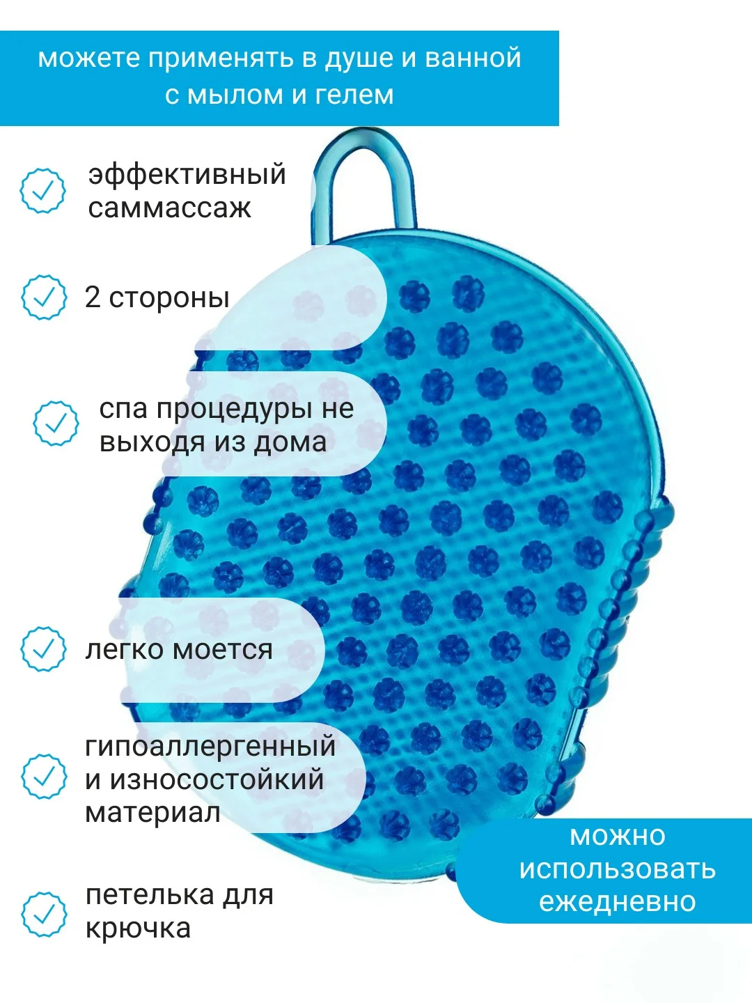 Синий мочалка  антицеллюлитная, Чудо варежка для массажа, массажер для тела ног ручной