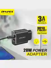 Черный зарядка для телефона Awei 20W Type-C + USB черный Блок питания PD7