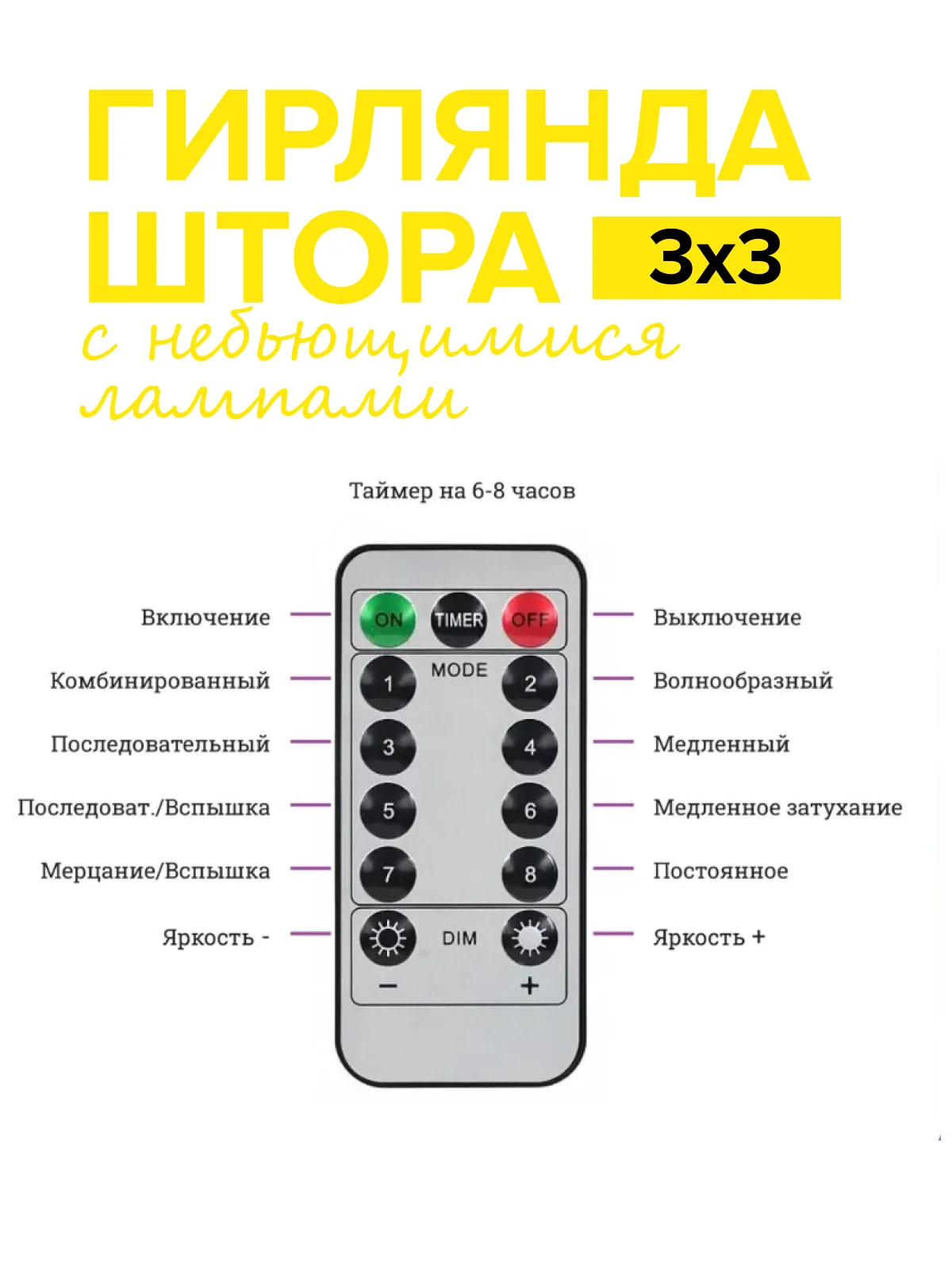 Желтый новогодняя гирлянда-штора Round Plastic Bulbs с небьющимися лампами