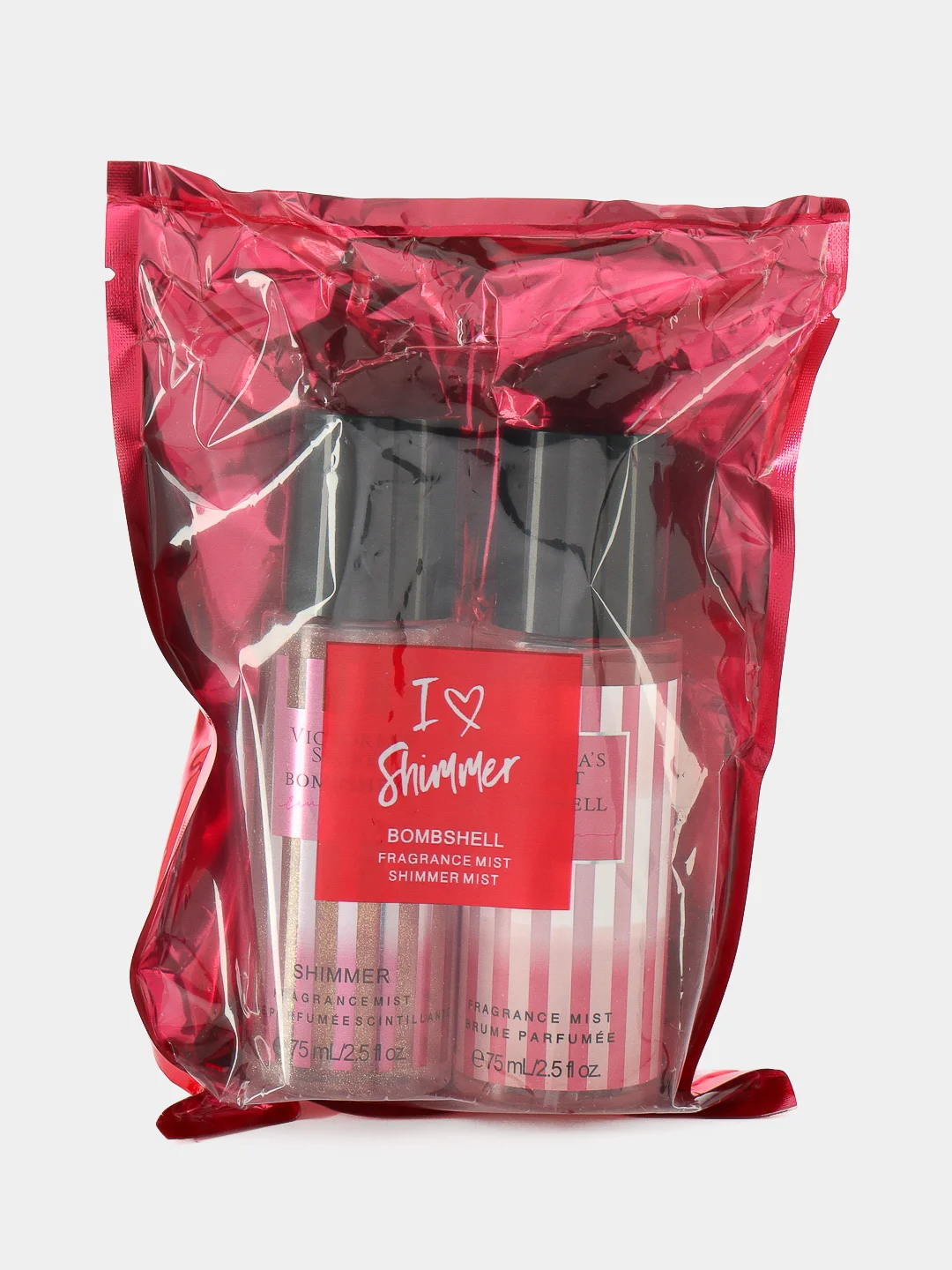 Тёмно-розовый спрей для тела, парфюмированный, подарочный набор Victoria Secret I love shimmer, 2 штуки