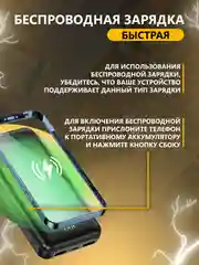Power Bank с беспроводной зарядкой и встроенными кабелями lightning, USB, Type-c, microUSB
