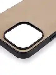 Бежевый люксовый чехол для iPhone 16 Pro Max алькантара ROSCO, замшевый, силиконовая окантовка