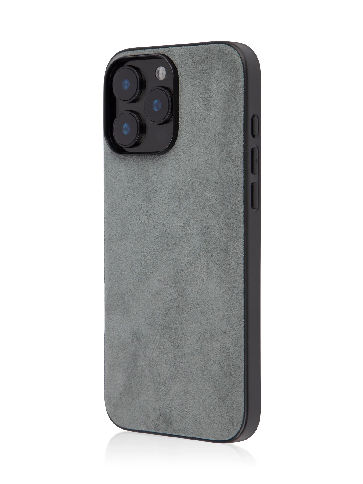 Серый люксовый чехол для iPhone 16 Pro Max алькантара ROSCO, замшевый, силиконовая окантовка